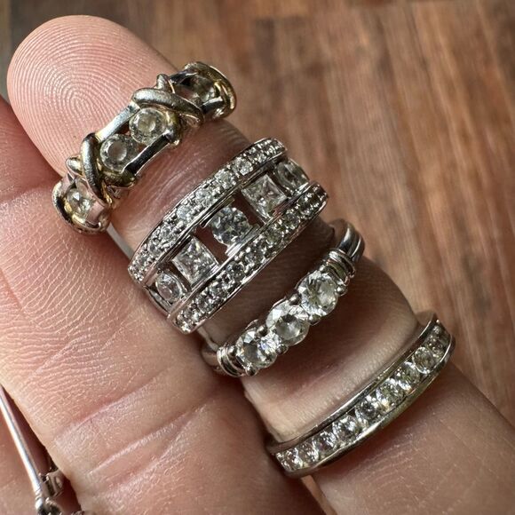 VINTAGE ESTATE LOT Sterling Silver DQ CZ Tennis Bracelet Rings Pendants Earrings - Picture 12 of 17